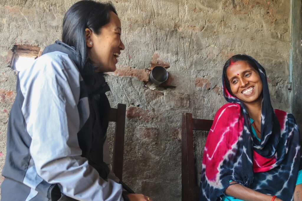 Bindu Gurung interviewing Radha Ram at her house in Bara.